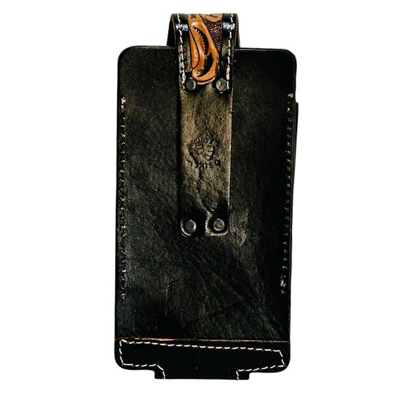 Western Leather Cell Phone holster black - hand tooled,Funda de piel vaquera - Picture 2 of 4